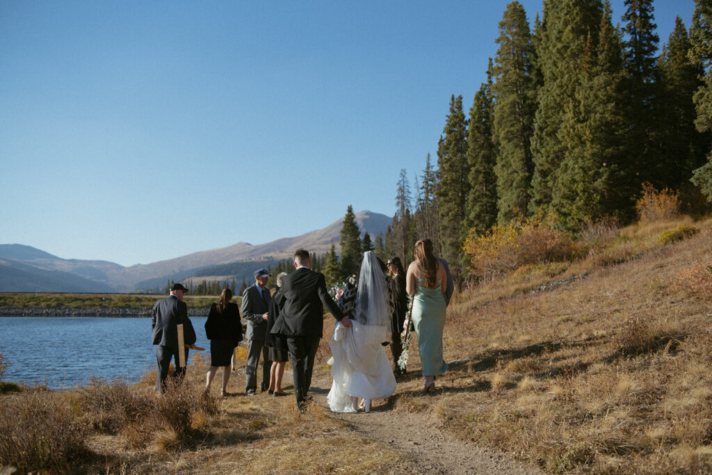 A couple eloping with family in the Colorado mountains